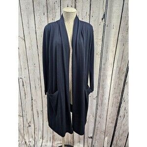 W BY WORTH Women's S Black 100% Wool Long Tunic Cardigan Duster Sweater EUC‎